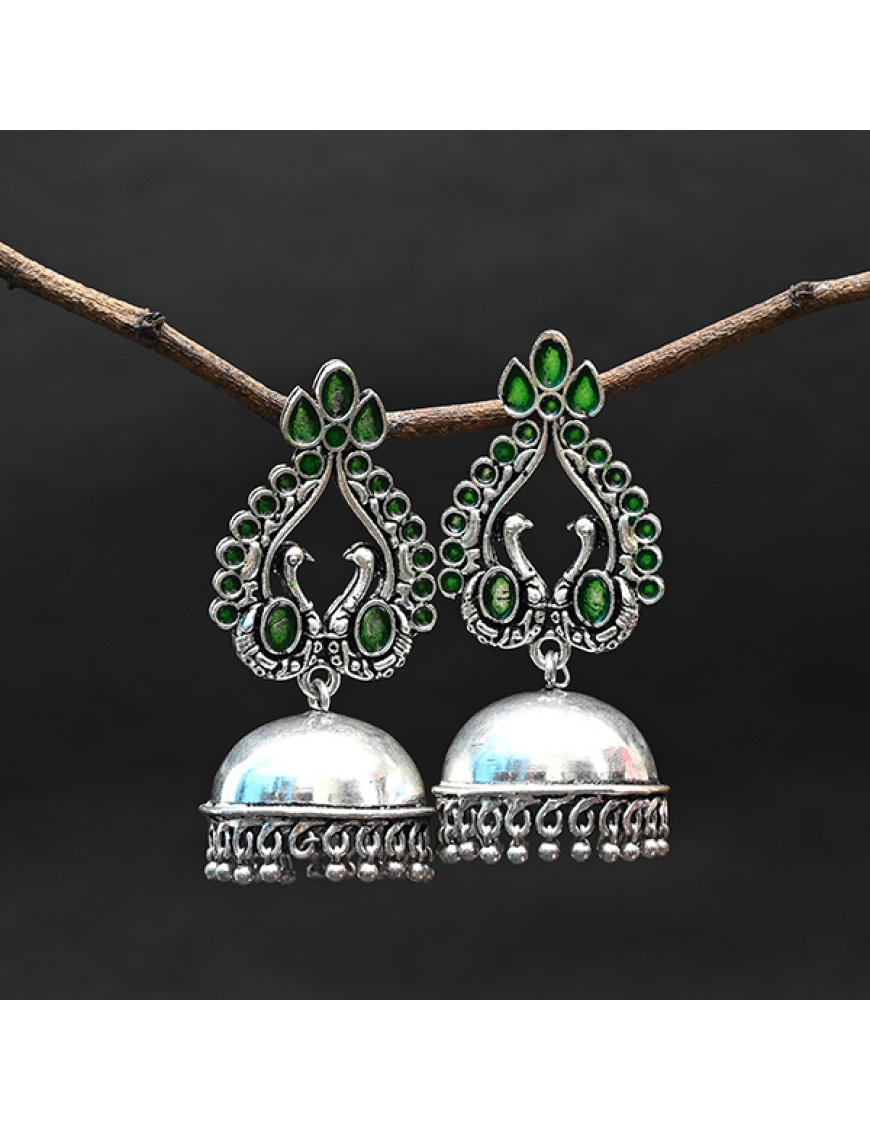 Plain Jhumkaas with Radiant Green Stone