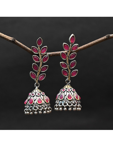 Leaf Pendant Earrings - Blushing Pink Stone