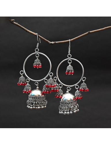 Long Ring Jhumkaas - Bright Red 