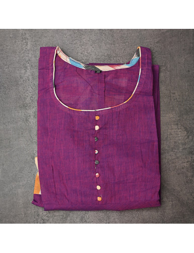  Hand Woven Mangalagiri soft cotton Kurta With Ikkat Sleeves 