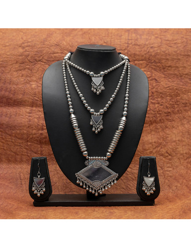 Layered Garba Necklace set with Mirror work and Earrings