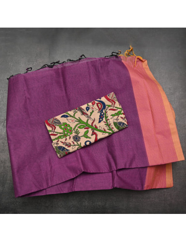  Hand Woven Mangalagiri soft cotton Saree with Kalamkari Printed Blouse